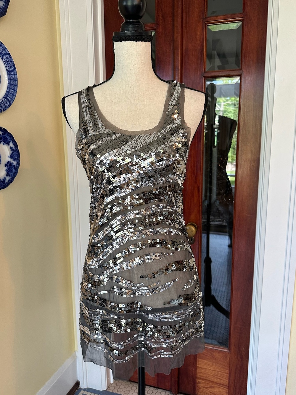 Wildcat | VTG Y2K Sequin Mesh Tunic Tank Top Micro Mini Dress, Size XL